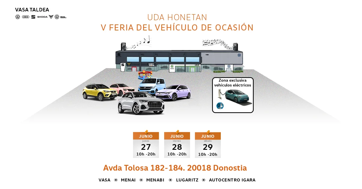 feria vehiculo ocasión vasa taldea volkswagen seat cupra skoda audi gipuzkoa junio donostia uda honetan